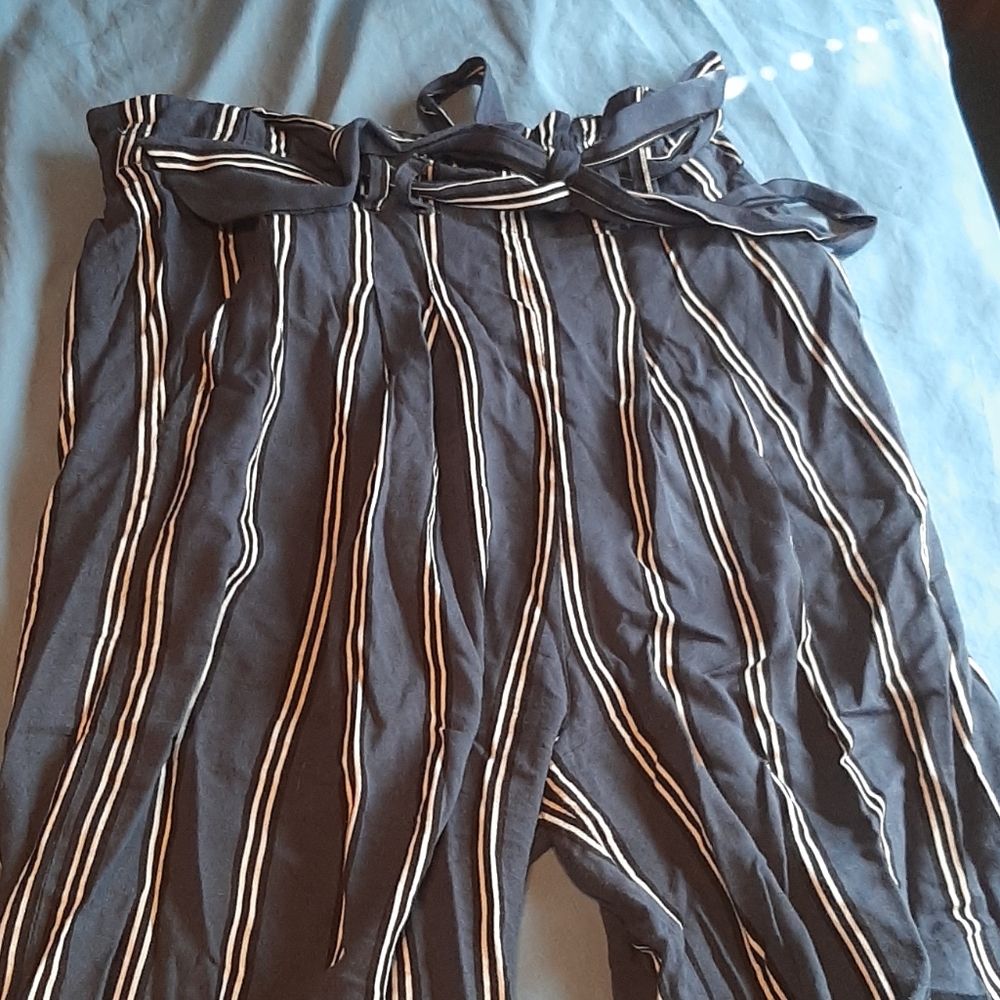 Blue white black flowy pants